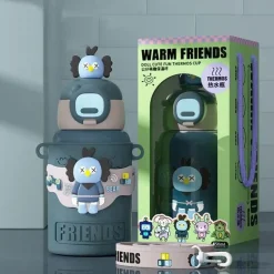 Isolierter Reisebecher mit Cartoon-Tiermotiv – Edelstahlbecher mit Silikonhülle