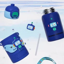 Isolierter Reisebecher mit Cartoon-Tiermotiv – Edelstahlbecher mit Silikonhülle