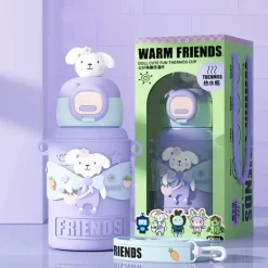 Isolierter Reisebecher mit Cartoon-Tiermotiv – Edelstahlbecher mit Silikonhülle