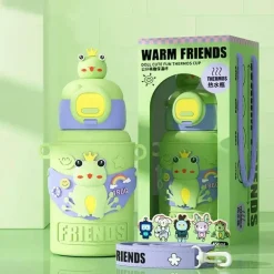 Isolierter Reisebecher mit Cartoon-Tiermotiv – Edelstahlbecher mit Silikonhülle