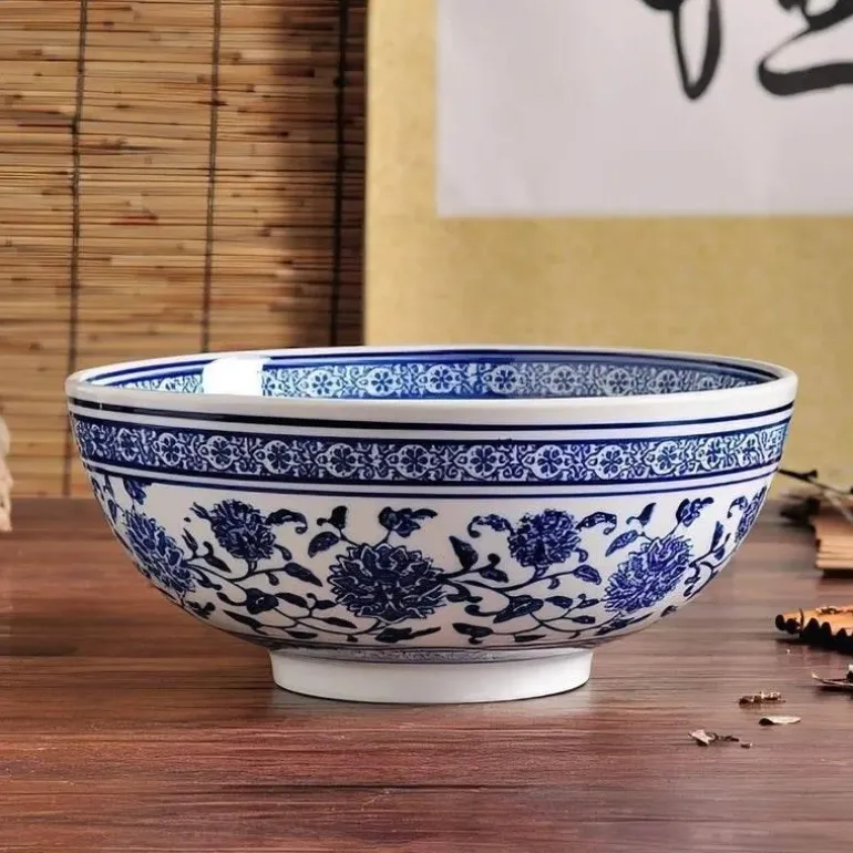 Japanische blau-weiße Nudelschüssel aus Keramik – elegantes Geschirr