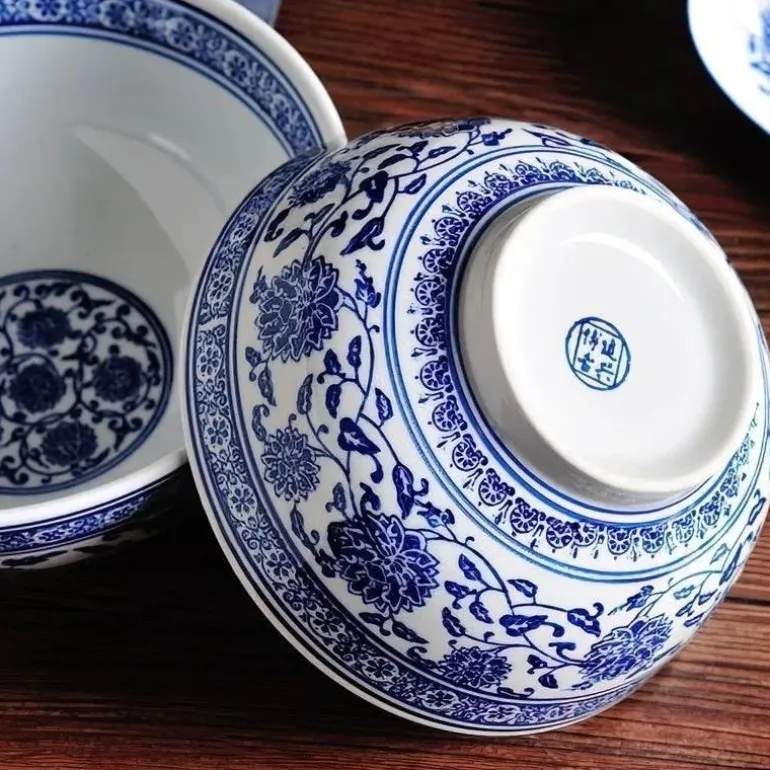 Japanische blau-weiße Nudelschüssel aus Keramik – elegantes Geschirr