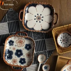 Japanische Keramik-Backschüssel mit Griff – Mikrowellengeeignete Nudelschale, 1 Stück