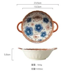 Japanische Keramik-Backschüssel mit Griff – Mikrowellengeeignete Nudelschale, 1 Stück