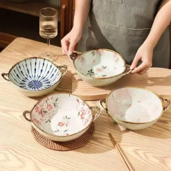 Japanische Keramik-Nudelschüssel mit Griff, 75-Zoll-Suppenschüssel für Ramen-Warmgerichte