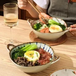 Japanische Keramik-Nudelschüssel mit Griff, 75-Zoll-Suppenschüssel für Ramen-Warmgerichte
