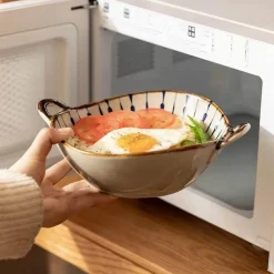 Japanische Keramik-Nudelschüssel mit Griff, 75-Zoll-Suppenschüssel für Ramen-Warmgerichte