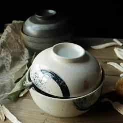 Japanisches Ramen-Schüsseln-Set aus Keramik – Nudelsuppen- und Reisschüsseln mit Deckel