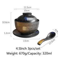 Japanisches Ramen-Schüsseln-Set aus Keramik – Nudelsuppen- und Reisschüsseln mit Deckel