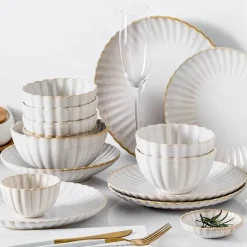 Japanisches weißes Keramik-Essteller-Set – elegantes Geschirr