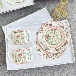 Kaffee- und Teetassen-Set aus Knochenporzellan mit Untertasse, Teegeschirr, Dessertteller