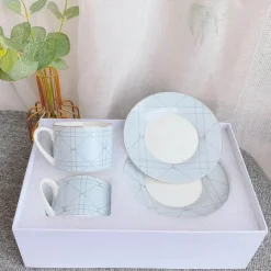 Kaffee- und Teetassen-Set aus Knochenporzellan mit Untertasse, Teegeschirr, Dessertteller