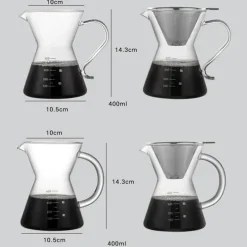 Kaffeekanne aus Glas – 400 ml, hitzebeständig, mit Edelstahlfilter