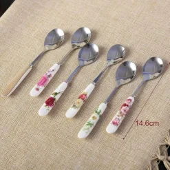 Kaffeelöffel-Set aus Bone China – 6-teiliges Edelstahlbesteck