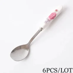 Kaffeelöffel-Set aus Bone China – 6-teiliges Edelstahlbesteck