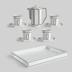 Kaffeeservice aus Keramik im koreanischen 2D-Art-Stil