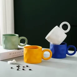 Kaffeetasse aus Keramik – 400 ml, Trinkbecher mit rundem Henkel