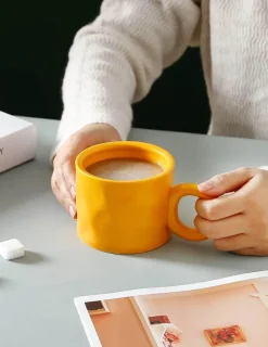 Kaffeetasse aus Keramik – 400 ml, Trinkbecher mit rundem Henkel