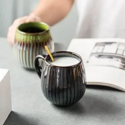 Kaffeetasse aus Keramik mit Farbverlaufsglasur – Retro-Tasse im japanischen Stil, 480 ml