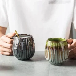 Kaffeetasse aus Keramik mit Farbverlaufsglasur – Retro-Tasse im japanischen Stil, 480 ml
