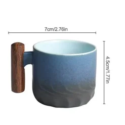 Kaffeetasse aus Keramik mit Holzgriff – Tasse mit Farbverlaufsglasur für das Homeoffice
