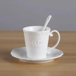 Kaffeetasse und Untertasse aus Keramik – Europäisches Reliefdesign mit Löffel