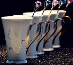 Kaffeetassen mit Sternzeichen - Keramik-Set in Weißgold