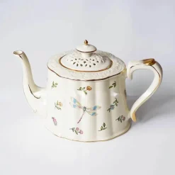 Kaffeetassen- und Tellerset aus Keramik mit Tablett mit Reliefrose