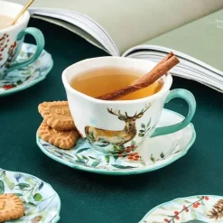 Kaffeetassen- und Untertassenset aus Keramik mit Tiermuster – 200 ml