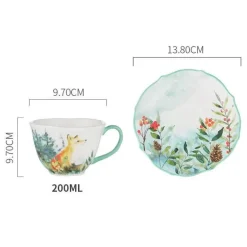 Kaffeetassen- und Untertassenset aus Keramik mit Tiermuster – 200 ml