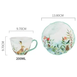 Kaffeetassen- und Untertassenset aus Keramik mit Tiermuster – 200 ml