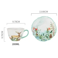 Kaffeetassen- und Untertassenset aus Keramik mit Tiermuster – 200 ml