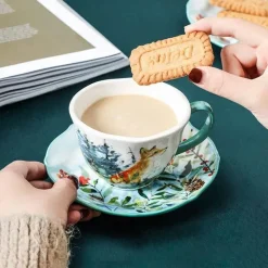 Kaffeetassen- und Untertassenset aus Keramik mit Tiermuster – 200 ml