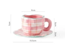 Kaffeetassen-Set aus Keramik – mikrowellengeeignet, Blumenmuster, mit Untertasse