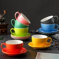 Kaffeetassen-Set aus Keramik – 350 ml Tassen mit Untertassen, 2er-Set