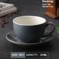 Kaffeetassen-Set aus Keramik – 350 ml Tassen mit Untertassen, 2er-Set