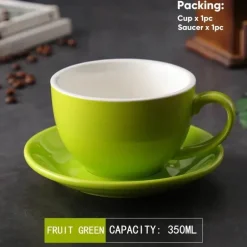 Kaffeetassen-Set aus Keramik – 350 ml Tassen mit Untertassen, 2er-Set