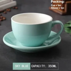 Kaffeetassen-Set aus Keramik – 350 ml Tassen mit Untertassen, 2er-Set