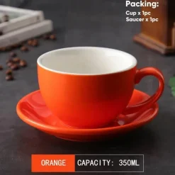 Kaffeetassen-Set aus Keramik – 350 ml Tassen mit Untertassen, 2er-Set