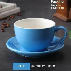 Kaffeetassen-Set aus Keramik – 350 ml Tassen mit Untertassen, 2er-Set