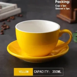 Kaffeetassen-Set aus Keramik – 350 ml Tassen mit Untertassen, 2er-Set