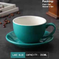 Kaffeetassen-Set aus Keramik – 350 ml Tassen mit Untertassen, 2er-Set