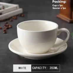 Kaffeetassen-Set aus Keramik – 350 ml Tassen mit Untertassen, 2er-Set