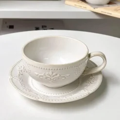 Kaffeetassen-Set aus Keramik – 250 ml, weiße Tasse mit Untertasse für Tee
