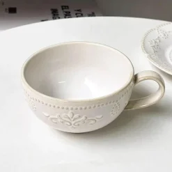 Kaffeetassen-Set aus Keramik – 250 ml, weiße Tasse mit Untertasse für Tee