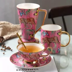 Kaffeetassen-Set mit Dschungeltieren – Teetassen aus Knochenporzellan fürs Büro