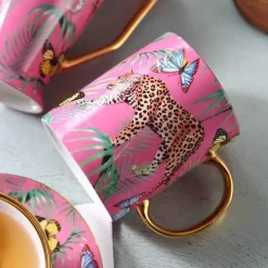 Kaffeetassen-Set mit Dschungeltieren – Teetassen aus Knochenporzellan fürs Büro