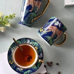 Kaffeetassen-Set mit Dschungeltieren – Teetassen aus Knochenporzellan fürs Büro
