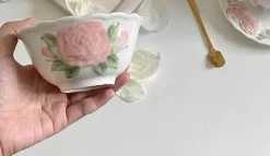 Kaffeetassen-Set mit rosa Rosen – elegantes Trinkgeschirr mit Blumenmuster für Partys