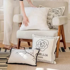 Kamelien-Jacquard-Kissenbezug – Luxuriöses nordisches Dekokissen für das Wohnzimmer